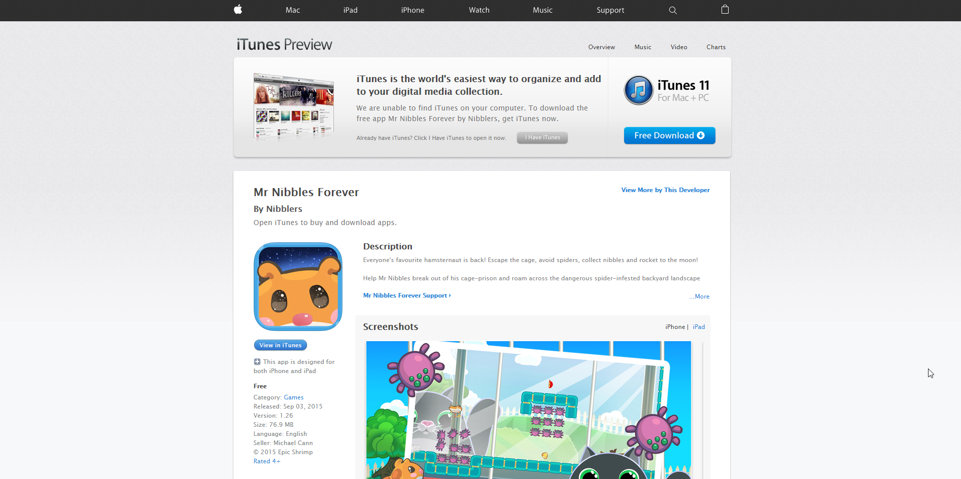 post header image for Mr Nibbles Forever - Now on Apple App Store!