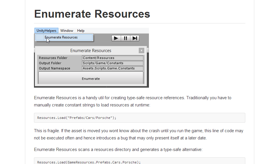post header image for Unity Helper - Enumerate Resources